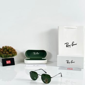 Premium Hexagonal Sunglasses – Boys' Black Green Edition