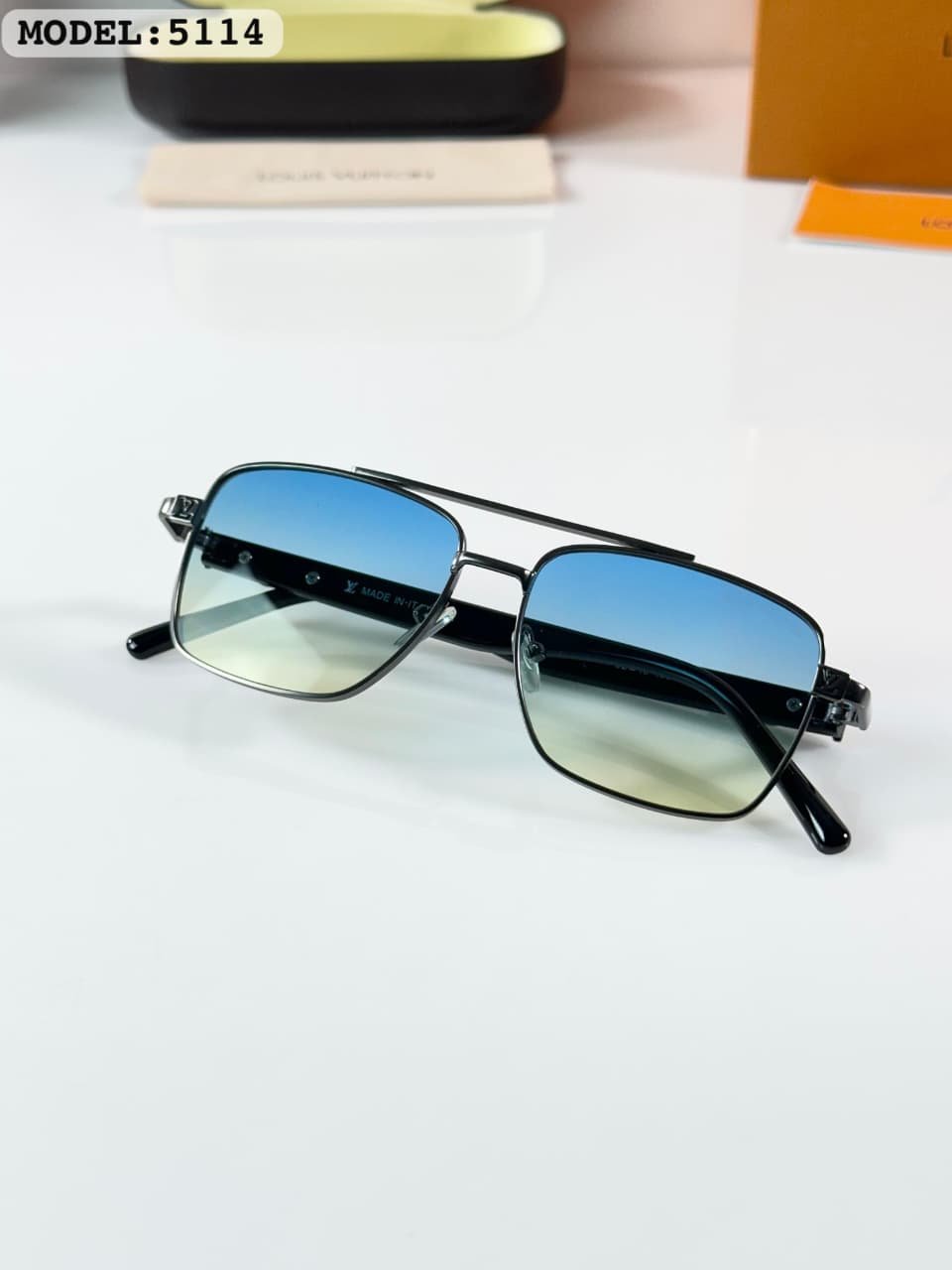 Premium Gunmetal Blue Sunglasses (2) Premium Gunmetal Blue Sunglasses – Luxury Aviator Edition