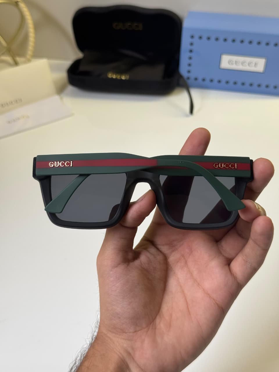 Black Green Accent Shades – Dark Rectangular Eyewear (4) Black Green Accent Shades – Dark Rectangular Eyewear