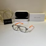 Grey Square Eyeglasses – Orange Accent Frame (3)