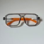 Grey Square Eyeglasses – Orange Accent Frame (3)