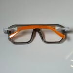 Grey Square Eyeglasses – Orange Accent Frame (3)