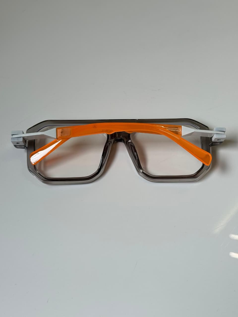 Grey Square Eyeglasses – Orange Accent Frame (4) Grey square eyeglasses with orange accent temples