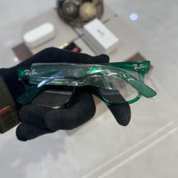 transparent green square frame glasses