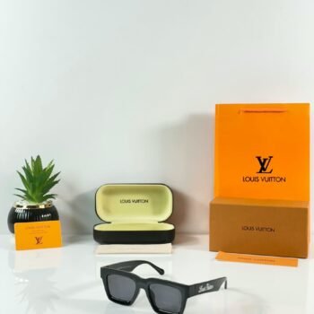 Black square sunglasses with dark grey lenses and a bold full-rim frame