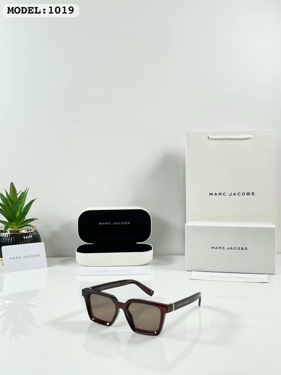 Brown Frame Sunglasses – Tortoise Tone Accents (1) Dark brown rectangular sunglasses with brown-tinted lenses and metallic temple accents