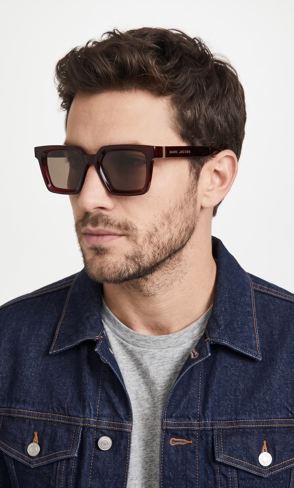 Brown Frame Sunglasses – Tortoise Tone Accents (4) Dark brown rectangular sunglasses with brown-tinted lenses and metallic temple accents
