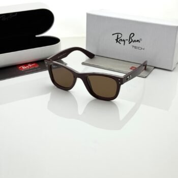 Dark brown rectangular sunglasses with brown tinted lenses and broad temples