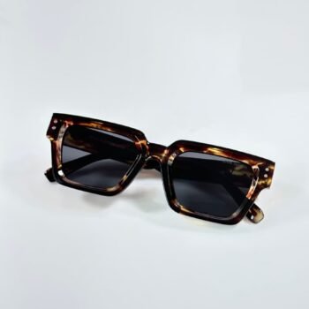 Brown black tortoiseshell rectangular sunglasses with dark grey lenses