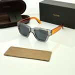 Transparent Grey Sunglasses – Orange Temple Accents with Square Styling (1)