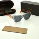 Transparent Grey Sunglasses – Orange Temple Accents with Square Styling (1)