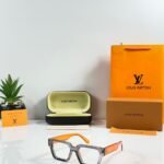 Transparent Square Glasses – Grey Frame with Orange Temples (3)